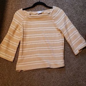 Anthropologie Mustard Stripe 3/4 Bell Sleeve Blous